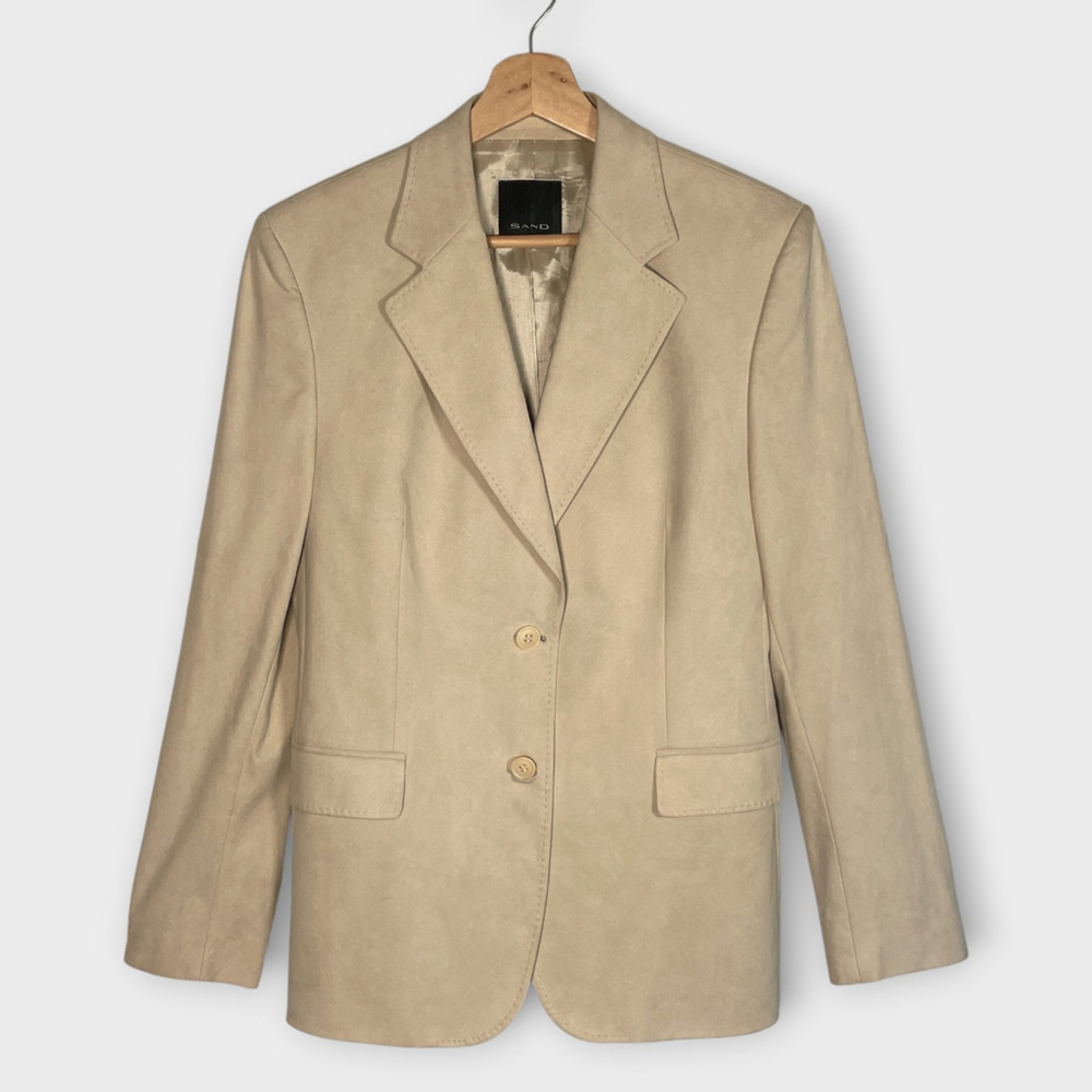 Vintage SAND Copenhagen Faux Suede Blazer Beige Two Button Lined Women's 8 / 38